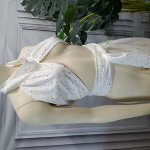 Lucy In The Sky Los Angeles White shiny gold neck tie top accessory for women XS